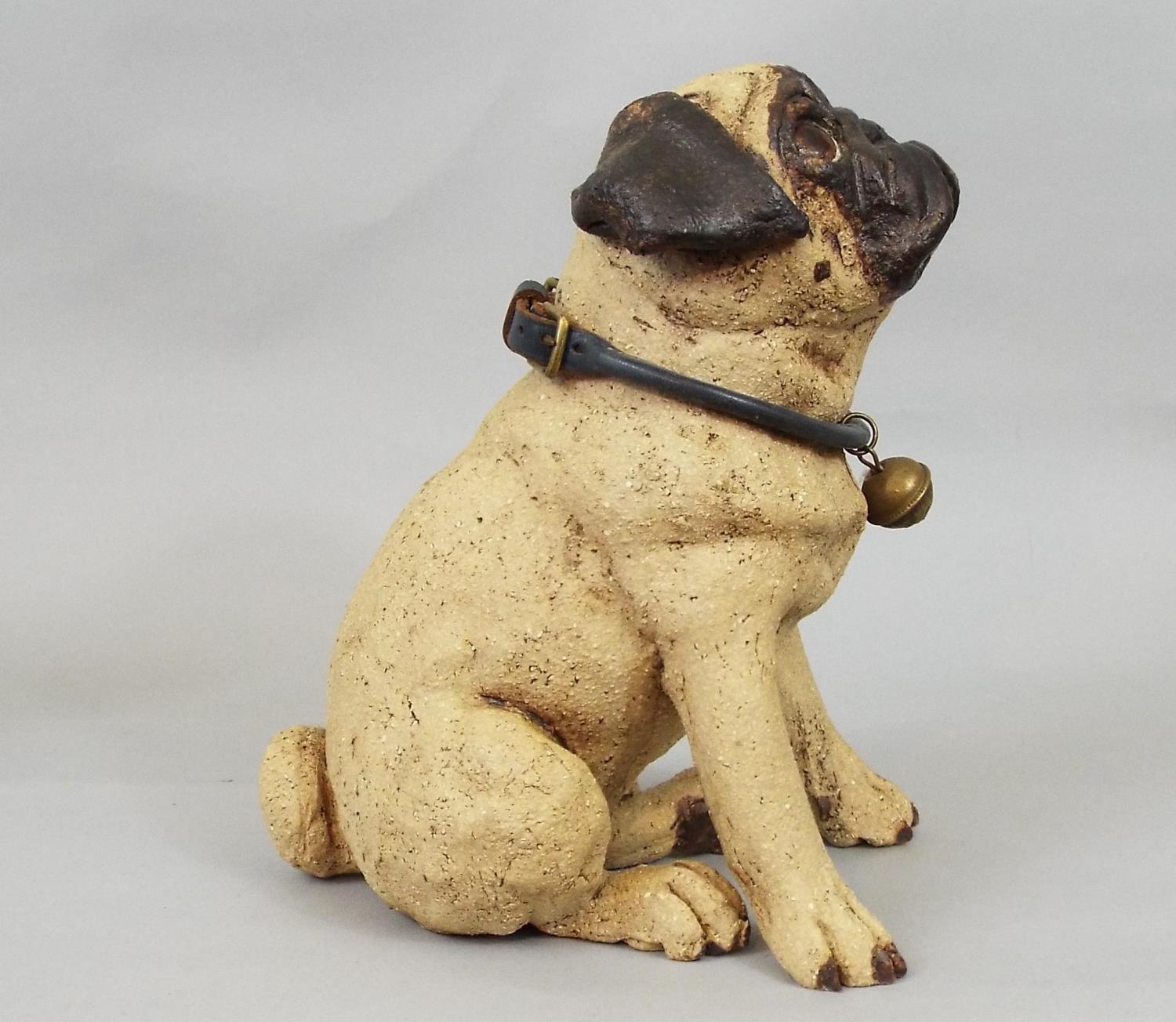 Studio Pottery figure of a seated Pug by Joanne Cooke, 20 cm - Image 2 of 3