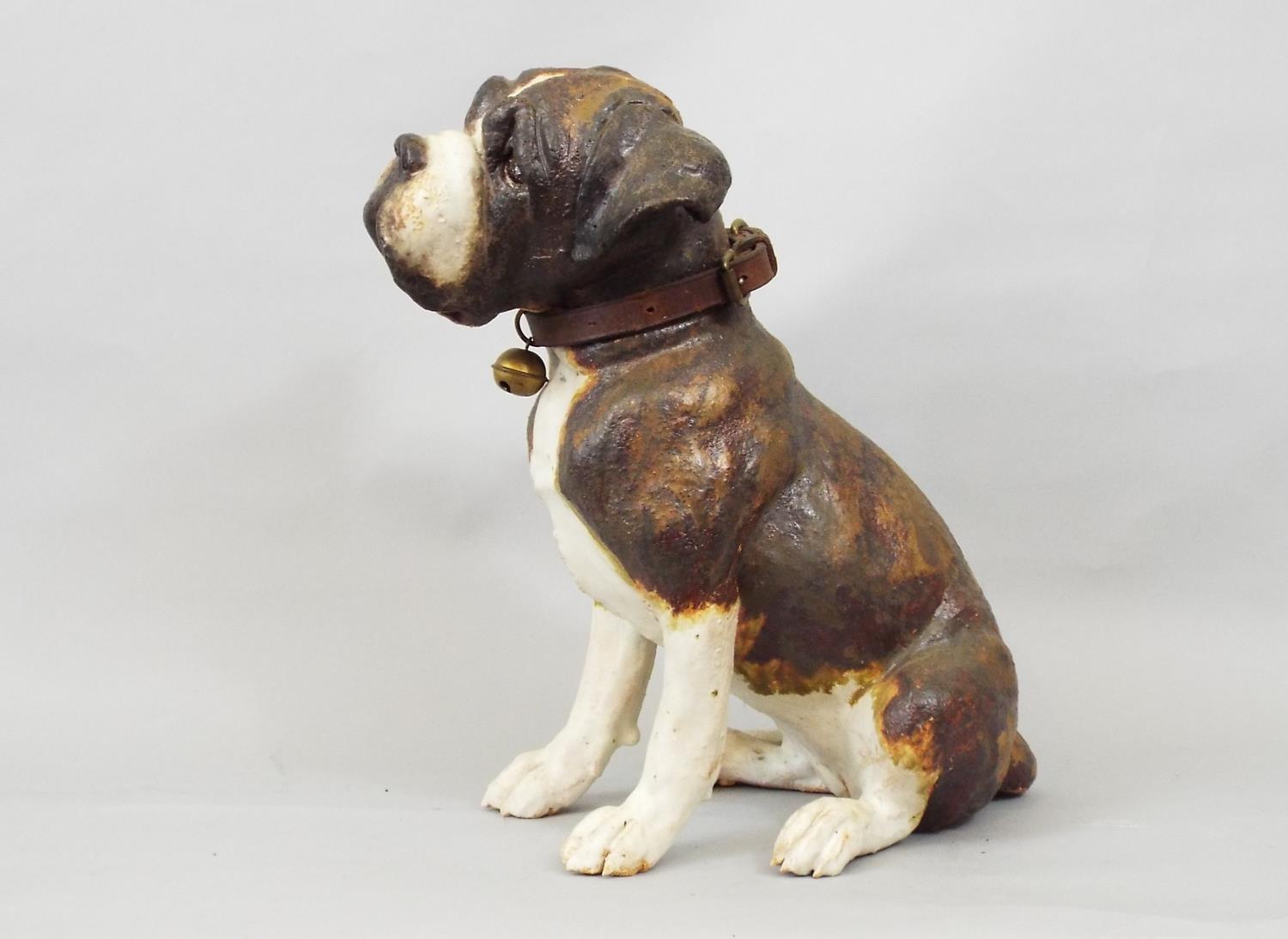 A studio pottery figure of a seated Bulldog by Joanna Cooke, 30cm high