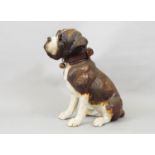 A studio pottery figure of a seated Bulldog by Joanna Cooke, 30cm high