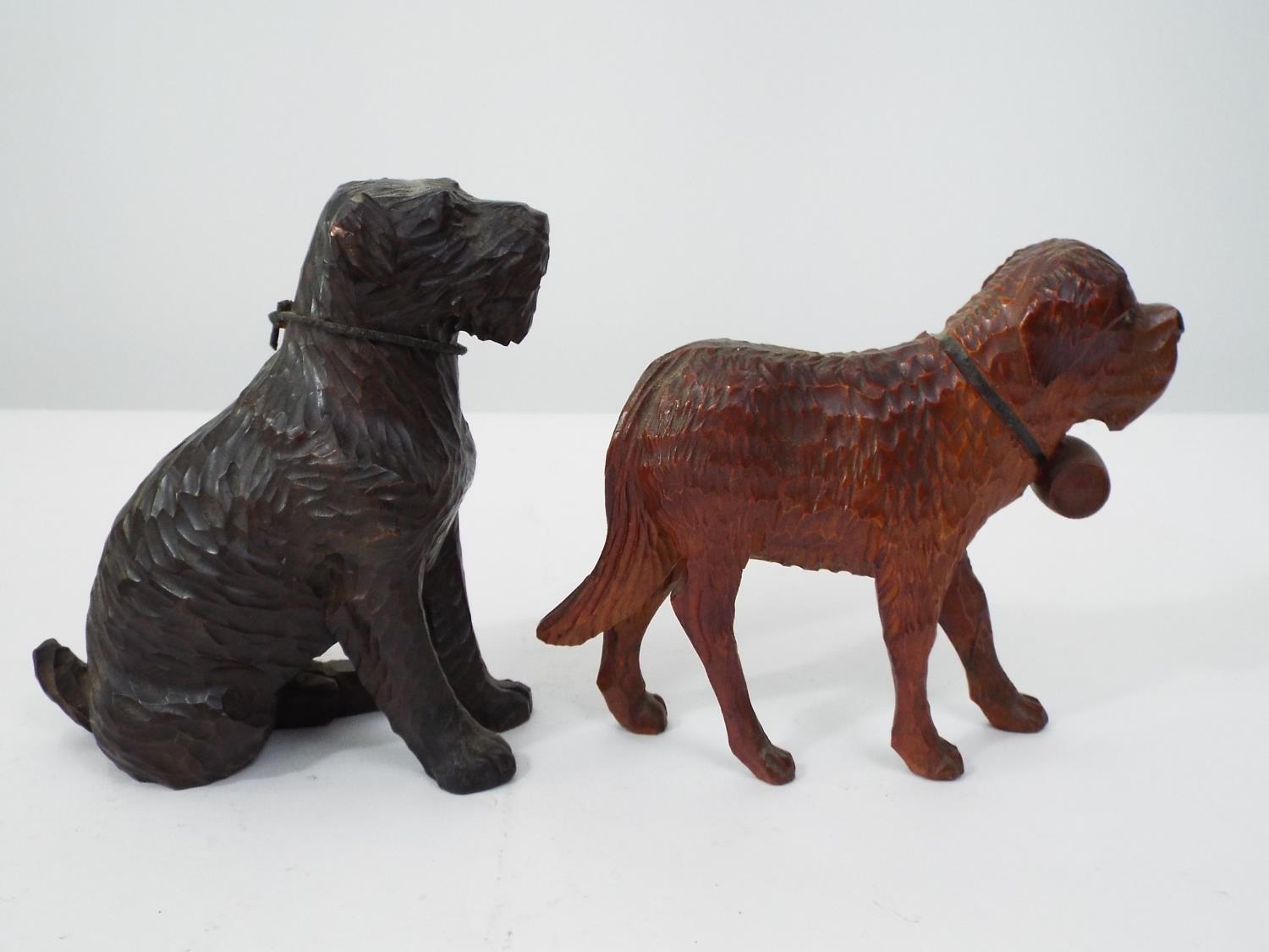 Two Austrian carved softwood models of dogs, one a St Bernard, 16cm max - Image 2 of 2