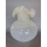 Vaseline glass ovoid lamp shade with diaper decoration, 24cm high