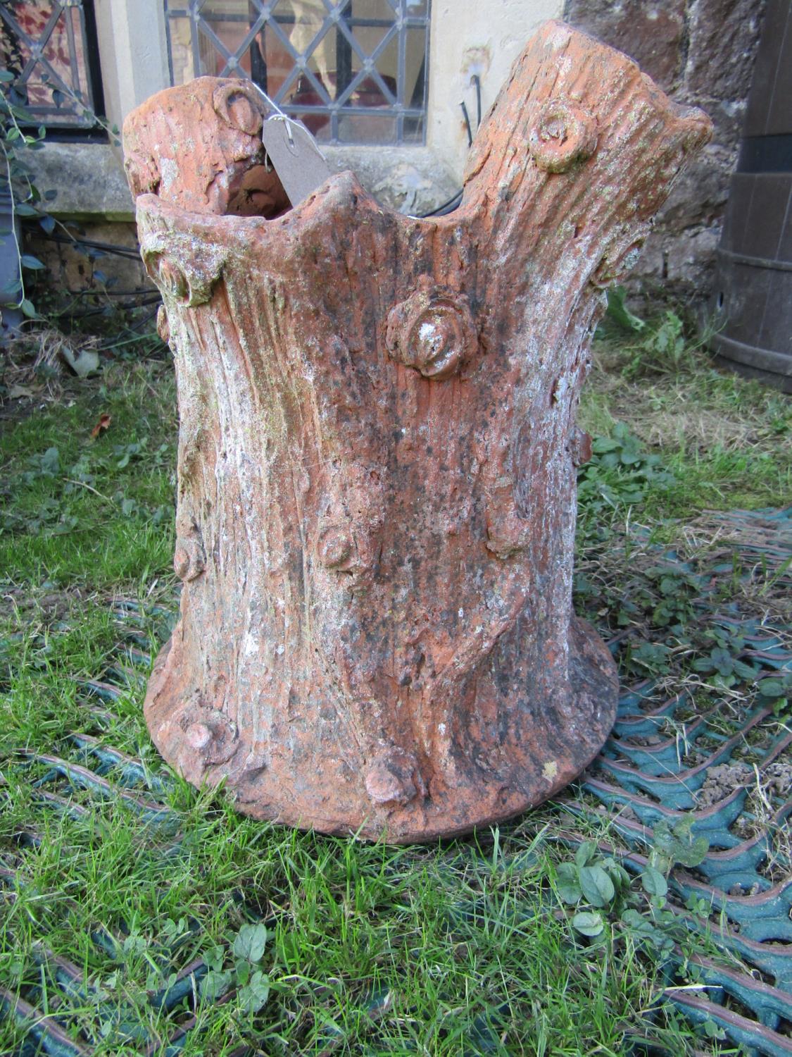 A small naturalistic novelty terracotta planter in the form of a tree stump, 33cm high - Image 2 of 3