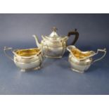 Good quality silver bachelor three piece tea service comprising teapot, milk jug and sucrier of