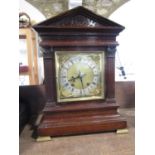 Oak cased architectural boardroom clock, with gilt face and silvered chapter ring, twin train