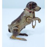 A tin plate clock work performing dog, post World War II model, 7cm in height