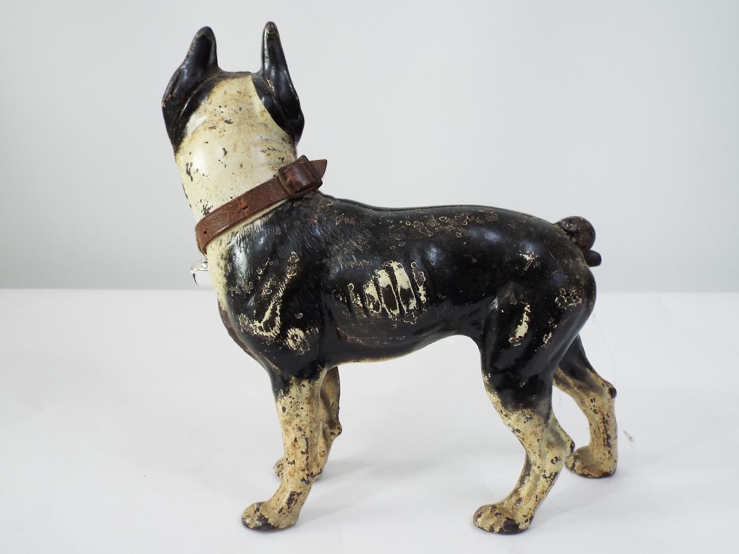 A late 19th century cast iron figure of a standing Bulldog, with original black and white painted - Image 2 of 3