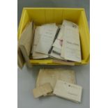 A box containing a quantity of mixed legal papers, together with an indenture dated 1666, a deed