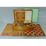 Compendium of games in fitted wooden box, including The Steeple Chase, Cribbage, Chess, Draughts,