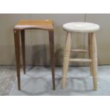 Four stools of varying design including a good quality teak example raised on square tapered