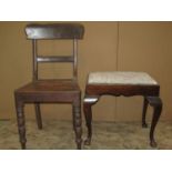 A Queen Anne style dressing stool of rectangular form with drop in upholstered seats raised on
