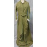 Side Saddle Costume; handmade Victorian style jacket and skirt in green stripe with stayed bodice,