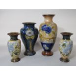 A Royal Doulton Slaters patent vase with blue floral decoration and impressed marks to base, 32.
