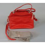 Red Radley handbag, appears unused with shoulder straps, Scottie Dog tag, zipped top and inner