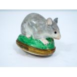 19th century porcelain box, the upper section decorated with a rat, the hinged cover showing a cat