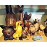 a mixed collection of 15 20th century cats in timber, ceramic, paper mache etc (15)