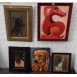 A collection of nine pictures all relating to dogs including Rupert Taylor (20th century) - Study of