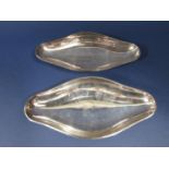 Pair of Christophle white metal lobbed pedestal dishes with rope twist borders, 23 cm long (