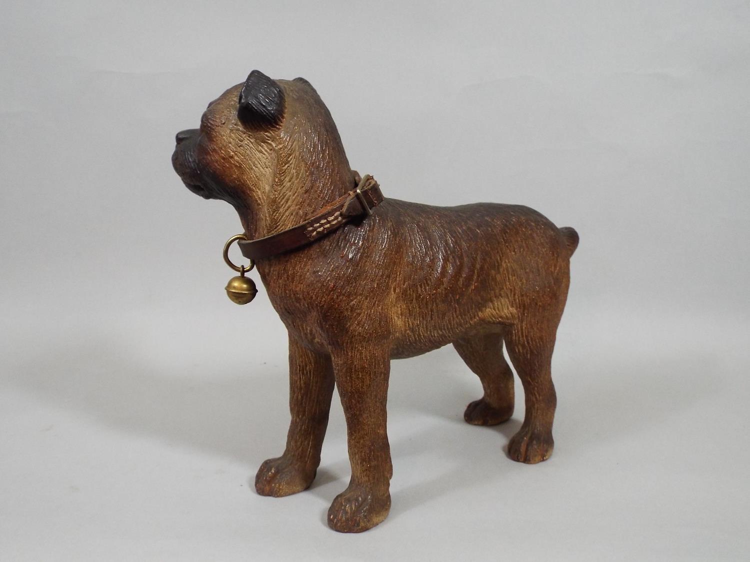 A Victorian pottery figure of a standing bulldog with leather collar and bell, 22 cm high - Image 2 of 3