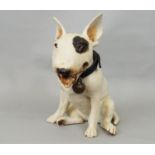A studio pottery figure of an English bull terrier by Joanna Cooke, 25cm high