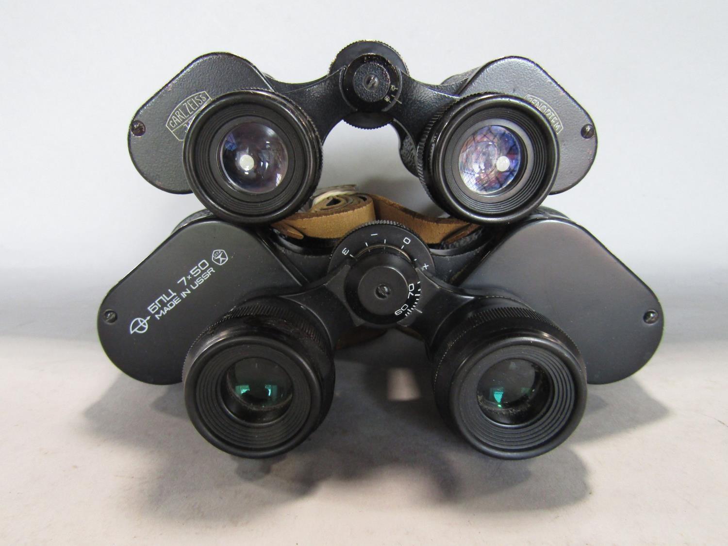 2 pairs of binoculars: Zeiss Jenoptem 8 x30 and Russian 7 x 50