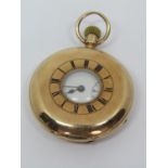 Thomas Russell & son of Liverpool 9ct half-hunter pocket watch, enamel dial, roman numerals,