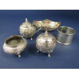 Mixed collection of silver comprising napkin ring, trinket dish with pierced sides and three piece