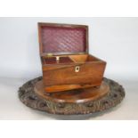 Regency rosewood sarcophagus tea caddy, the hinged lid enclosing a part lidded interior, 20cm