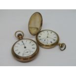 Elgin gold plated Hunter pocket watch, the case engraved with various foliage, with enamel dial,