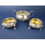 Silver twin handled dish/sucrier with half fluted decoration, hallmarks worn, 14 cm wide, together