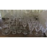 A mixed collection of various glassware to include sherries, goblets, etc, together with a further