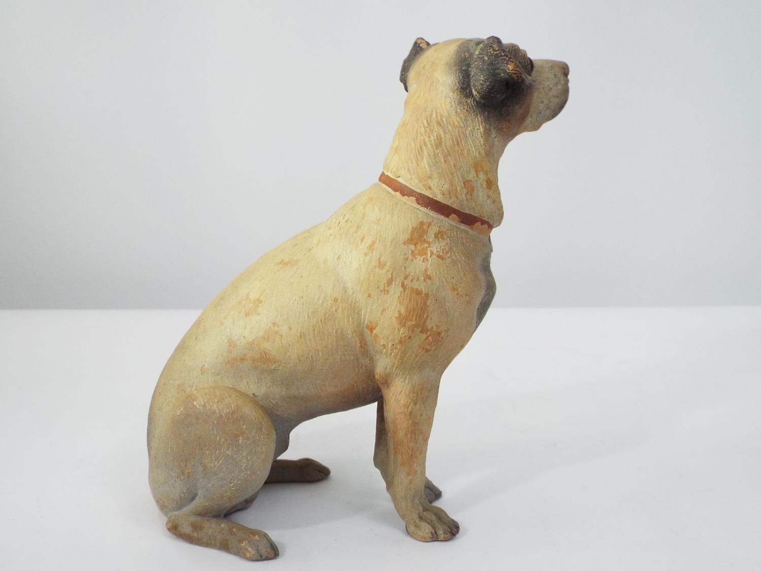 A late 19th century terracotta model of a seated terrier with naturalistic painted detail, 22cm high - Image 2 of 3