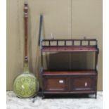 A 19th century brass bed warming pan with pierced lid, together with a hickory shafted golf club/