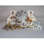 A collection of ceramics including a pair of Beswick spaniels in the 19th century Staffordshire