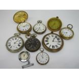 A mixed collection of antique and later pocket watches to include a silver fob watch, Ingersoll