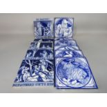 A collection of six late 19th century Minton blue and white printed tiles showing scenes from