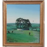 Edward Wainwright (contemporary local artist) - View of Wotton Hill with the Jubilee Clump, horses