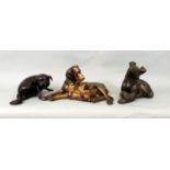 Bronze figure of a Labrador suckling two pups, Chinese Pug and one other, 14 cm and smaller