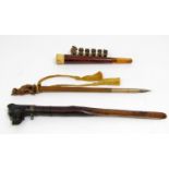 A Victorian ink pen with carved dog mount, Victorian letter knife with carved dog head handle and