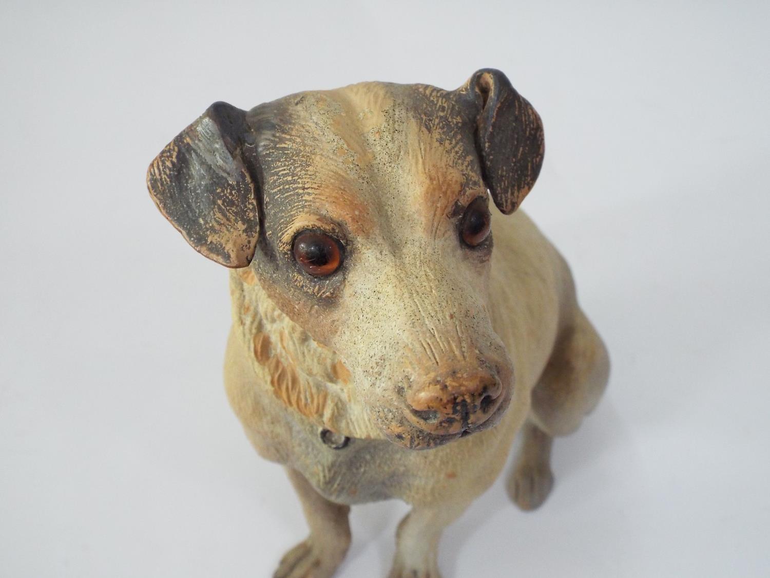 A late 19th century terracotta model of a seated terrier with naturalistic painted detail, 22cm high - Image 3 of 3