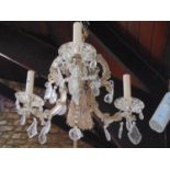 Venetian three branch glass chandelier/ceiling light together with a matching pair of single