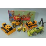 Toy collection including four Tonka construction vehicles, a model cement mixer by Matchbox and a