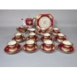 A collection of Noritake coffee wares with red and gilt floral decoration comprising coffee pot,