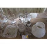 A large collection of various glassware comprising seven hobnail cut wine glasses, a candy jar and