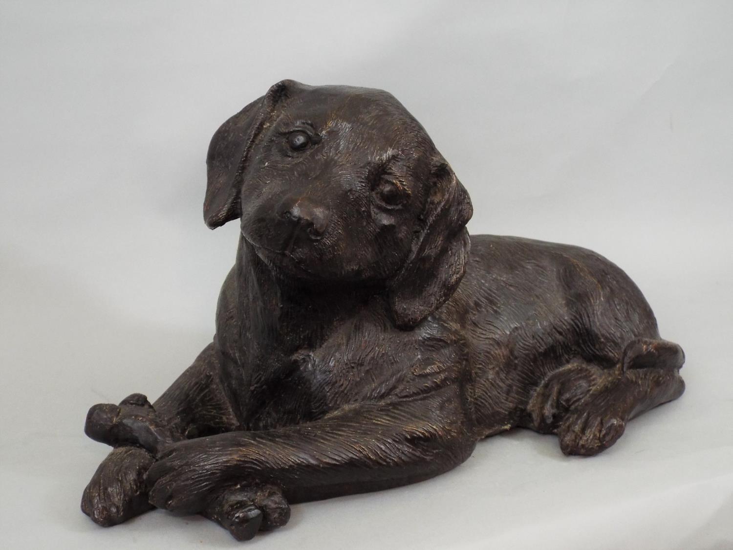 A bronze model of a puppy holding a bone, 20cm approx - Image 2 of 2