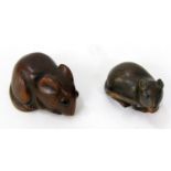 Two timber Netsuke of crouching rats