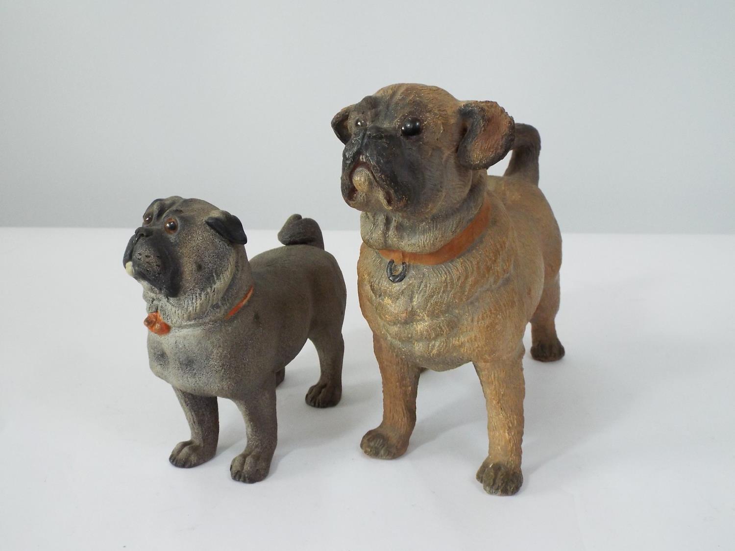 A late 19th century terracotta figure of a standing Pug, together with a smaller similar model, 18cm - Image 2 of 2