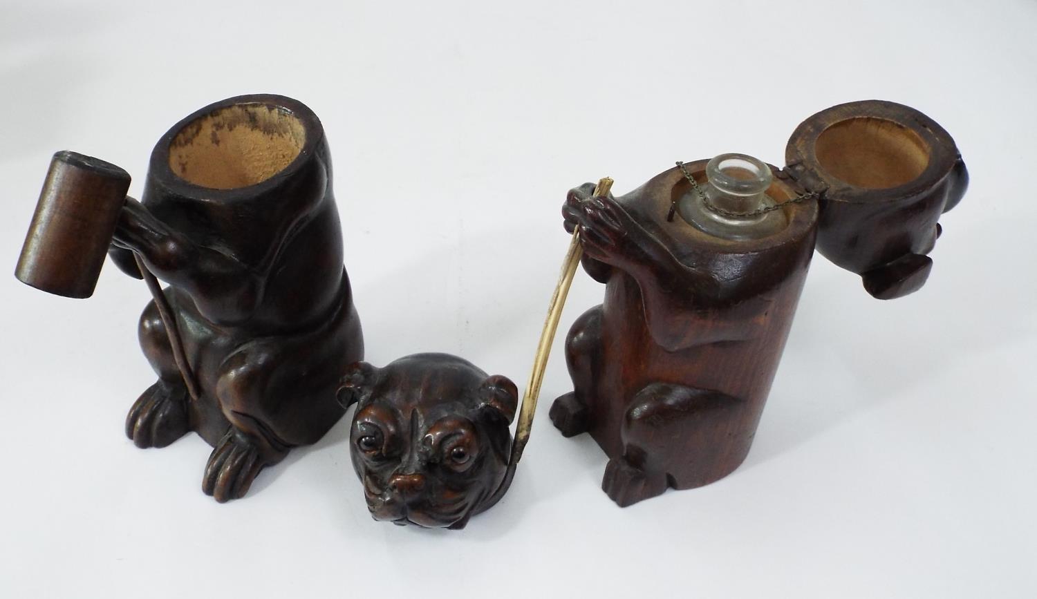 Two carved soft wood models of Bulldogs, both with hinged necks, one supporting a tankard, the other - Image 3 of 3
