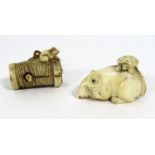 Meiji Period - Ivory Netsuke of a surprised rat with a tortoise on his back and another two rats