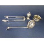 Pair of Georgian Scottish silver sugar tongs with scalloped bowls, further Georgian silver