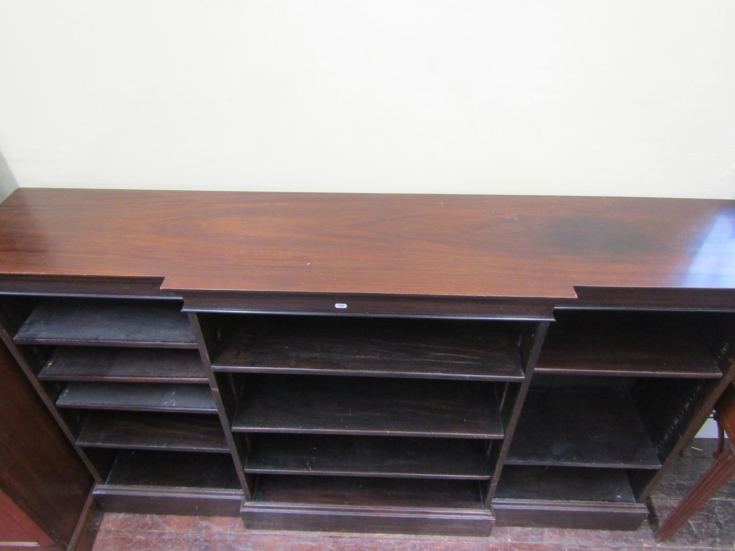 An Edwardian breakfront open bookcase, in three section, enclosing adjustable shelves, 190cm wide - Image 2 of 2